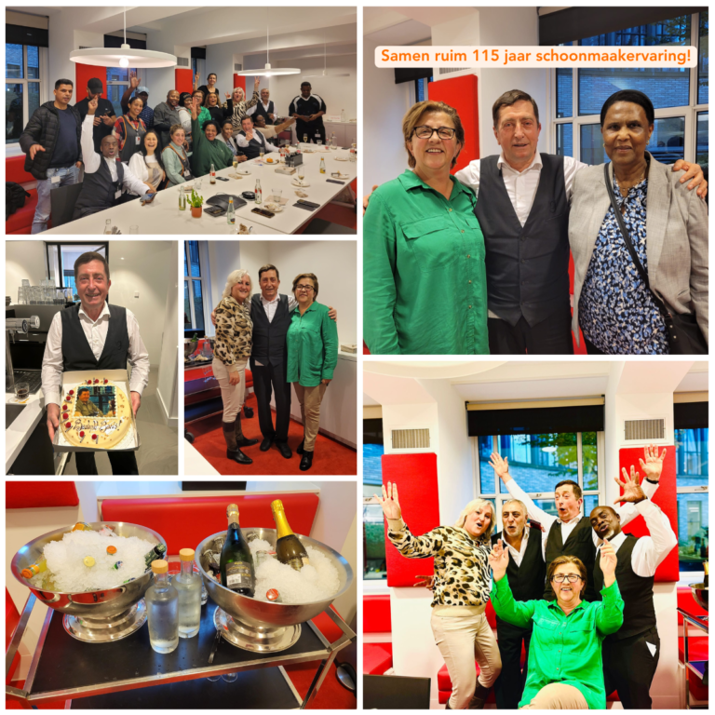 Collage van afscheid schooncollega Boris bij schoonmaakbedrijf 1nergiek