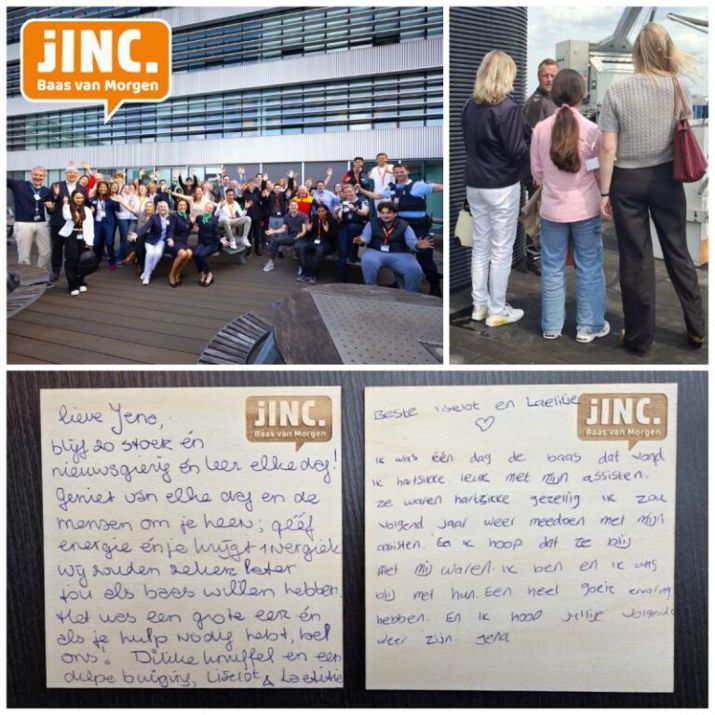 Collage van JINC Baas van Morgen bij schoonmaakbedrijf 1nergiek