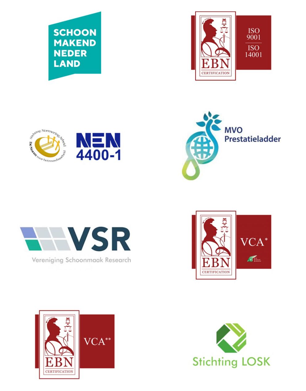 Collage van keurmerken van schoonmaakbedrijf 1nergiek
